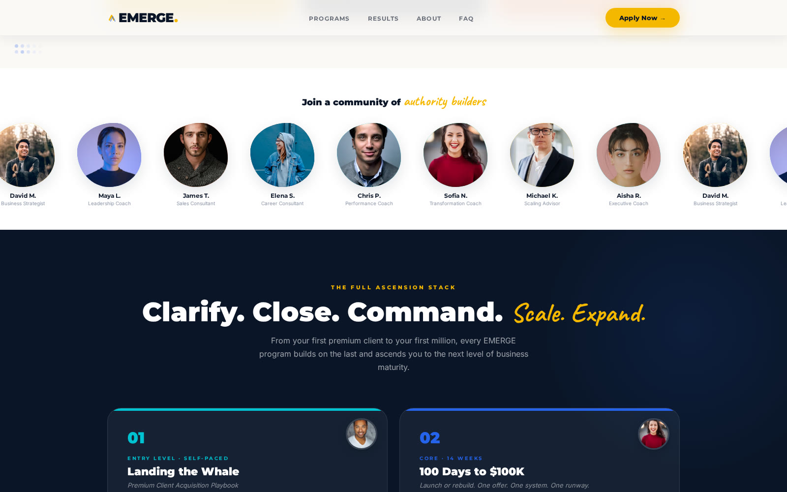 EMERGE community and program stack sections