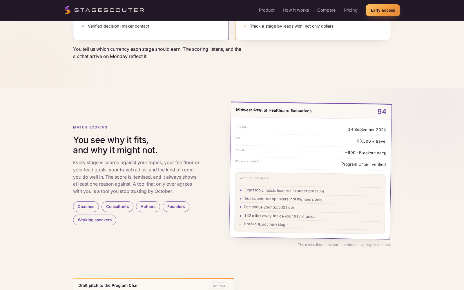 Match scoring with reasons on the live site